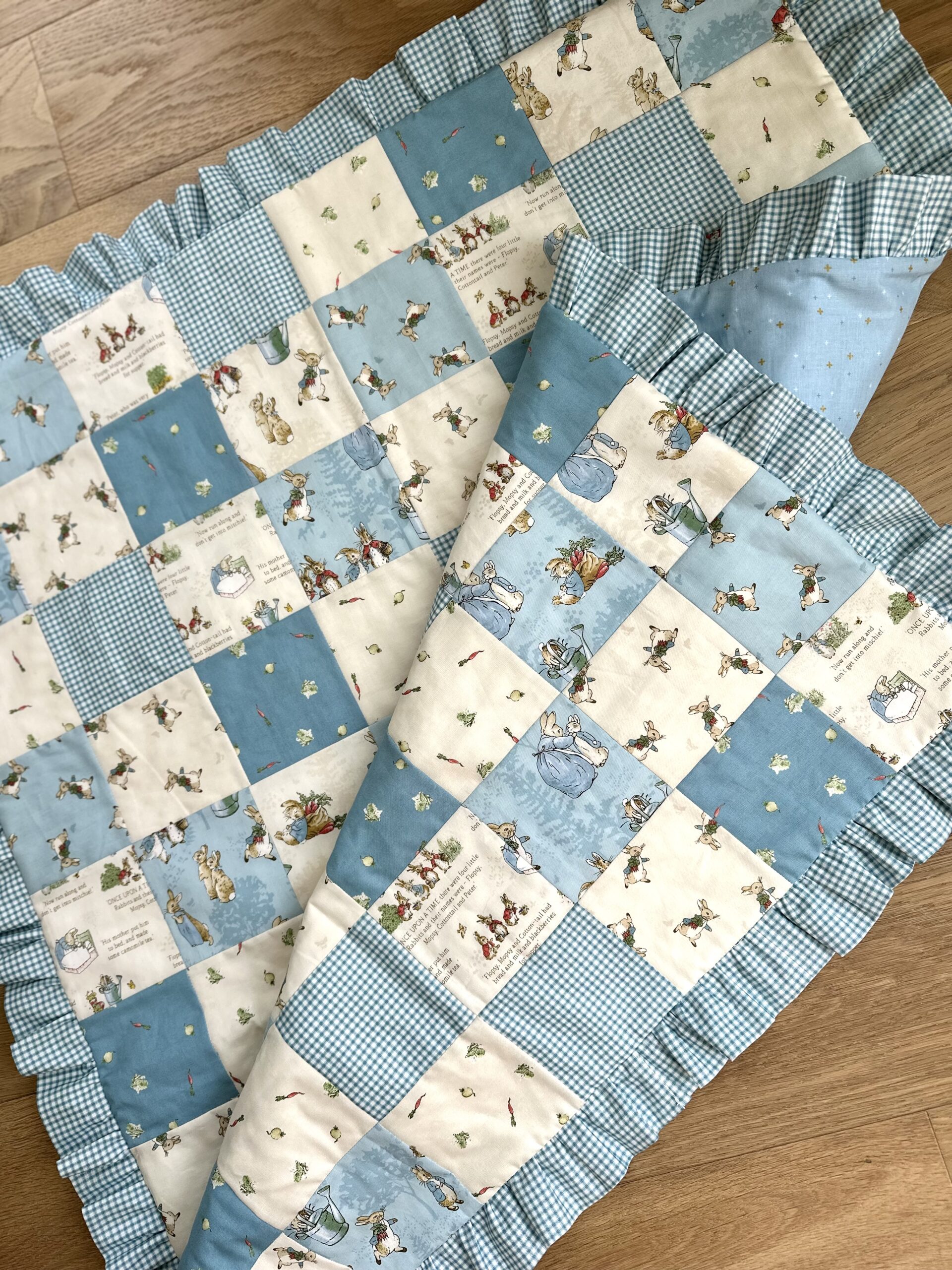 Hand Stitched - Tossed Leaves in Baby Blue
