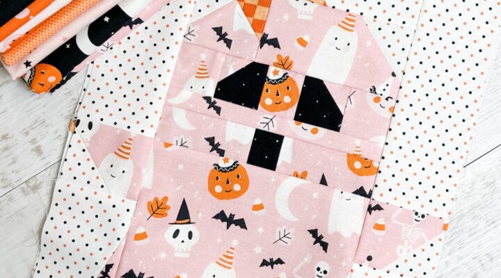 Patchwork ghost using the Hey Pumpkin fabric collection from Riley Blake Designs. Ghost pieced and photographed by Tamara Darragh for Remi Vail Studio.