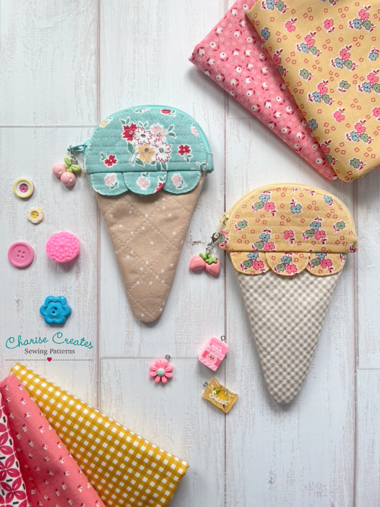Ice Cream Zipper Pouch with Bee Basics fabrics.