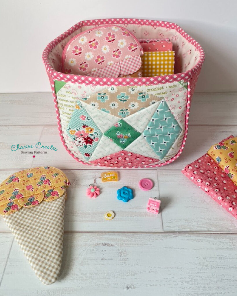 Large Curvy Basket by Charise Creates using Bee Vintage Cheater Print.