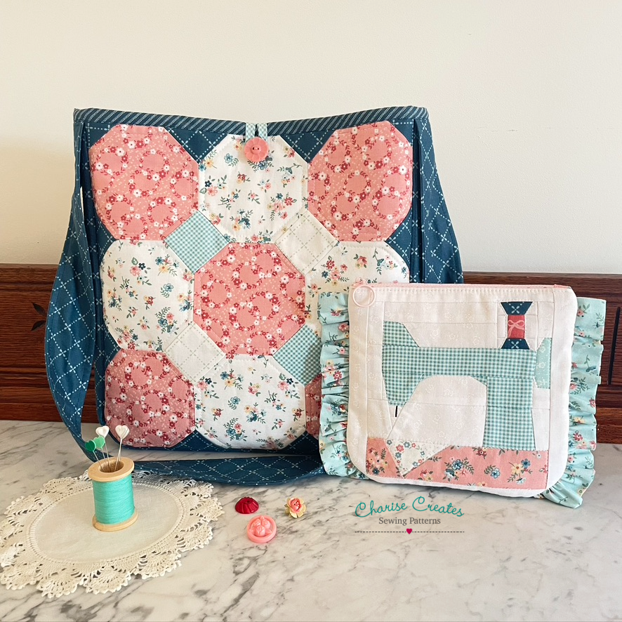 Curved Tote and Ruffle Zipper Pouch designed by Charise Creates
