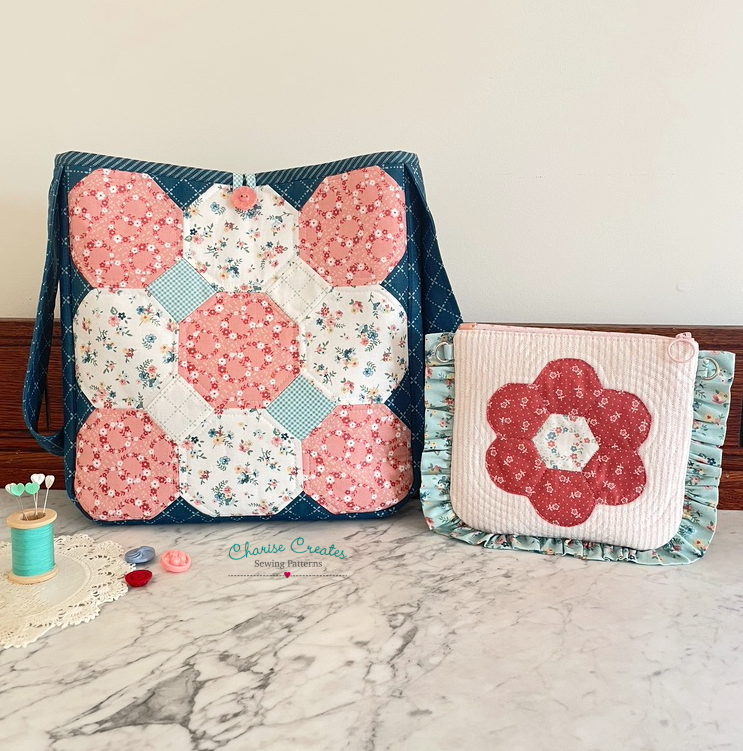 Curved Tote and Ruffle Zipper Pouch designed by Charise Creates