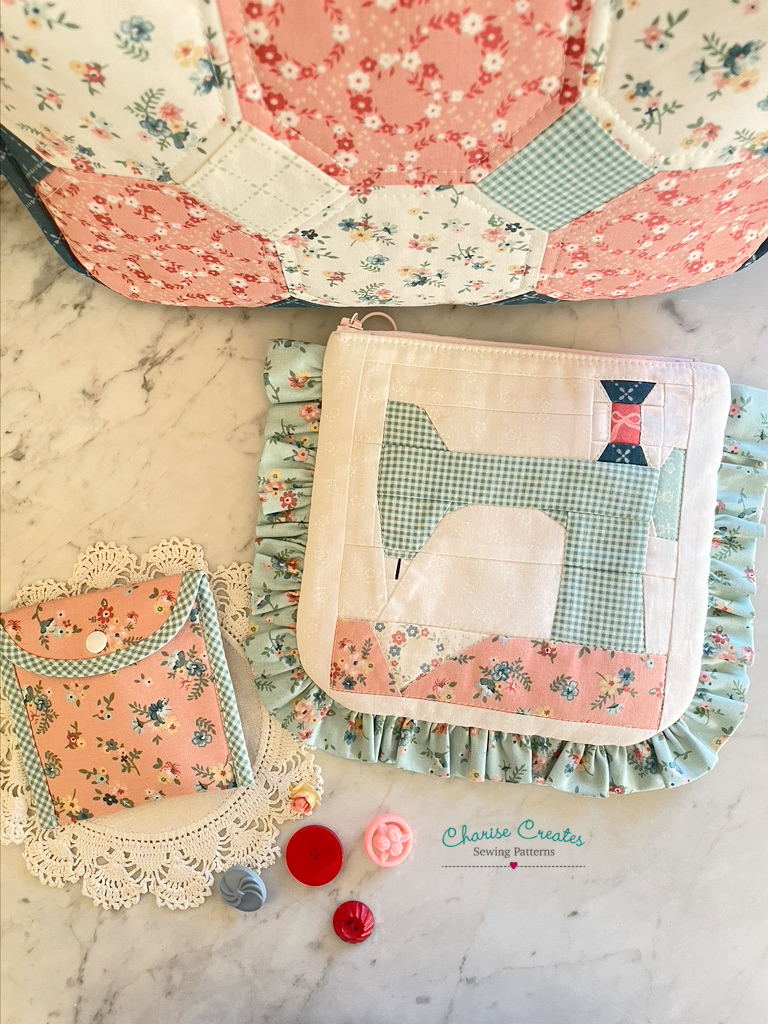Ruffle Pouch with Vintage Sewing Machine.
