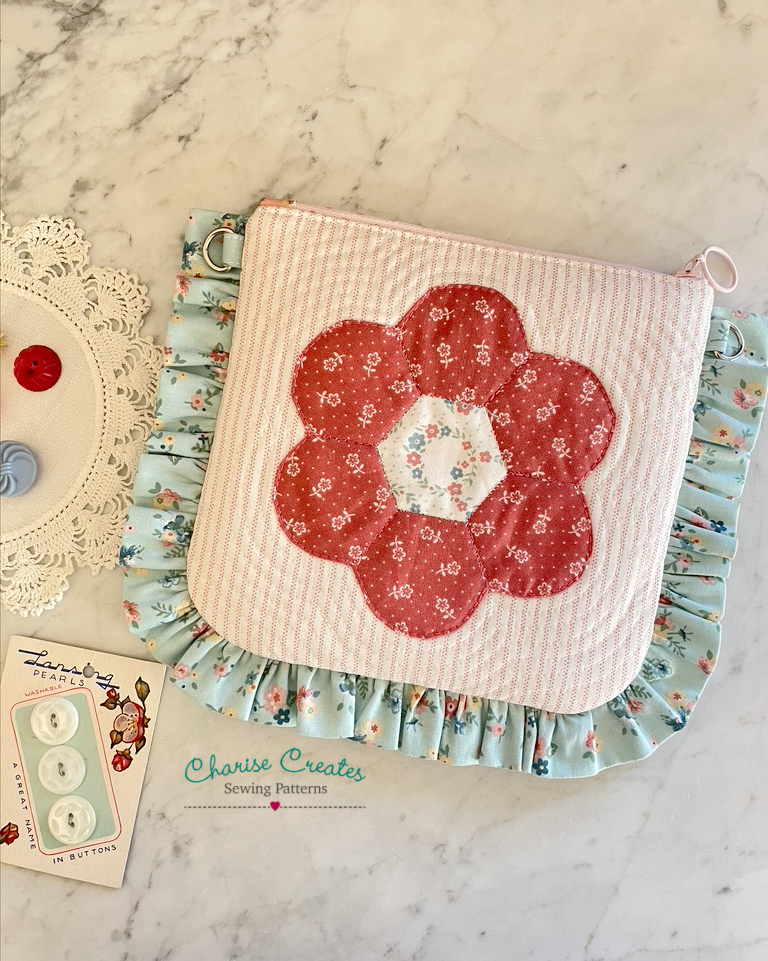 Charise Creates Ruffle Pouch with an EPP flower.