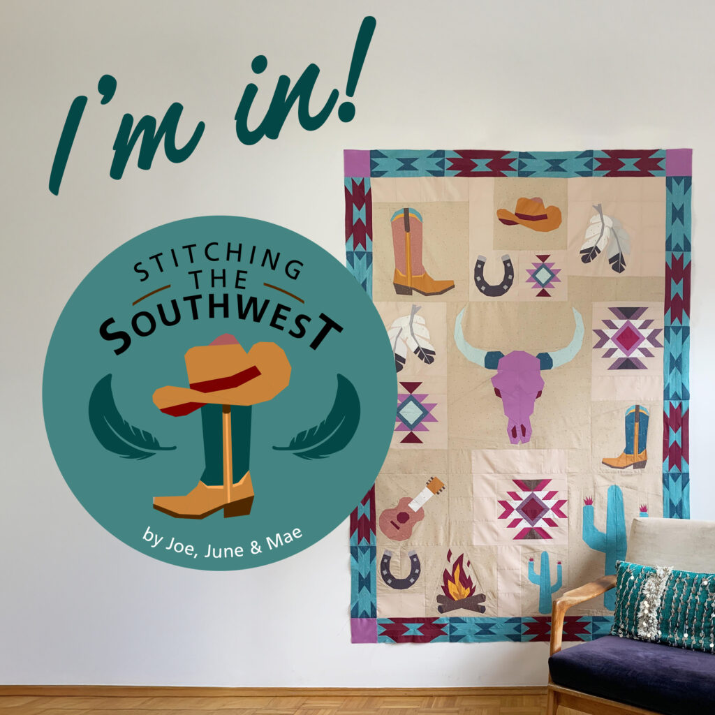 Southwest Trails Quilt Along button, to be shared on Social media