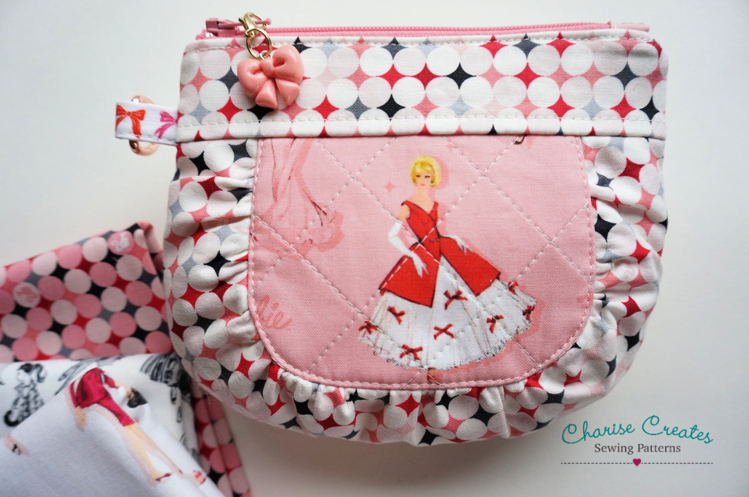 Gathered Curvy Zipper Pouch in Barbie Vintage