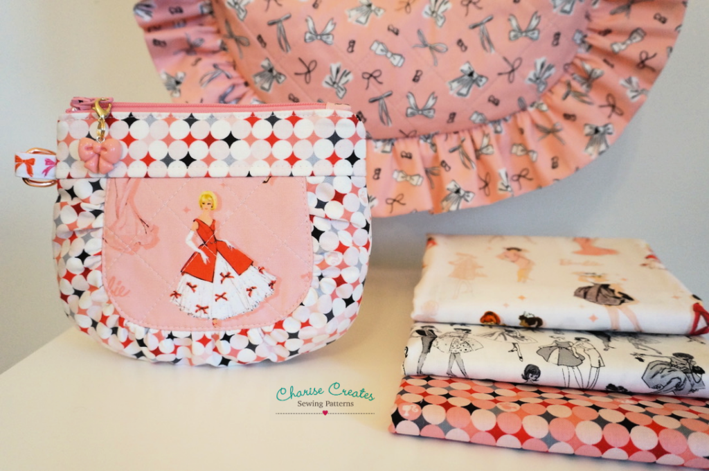 Gathered Curvy Zipper Pouch and Sac Croissant  in Barbie Vintage