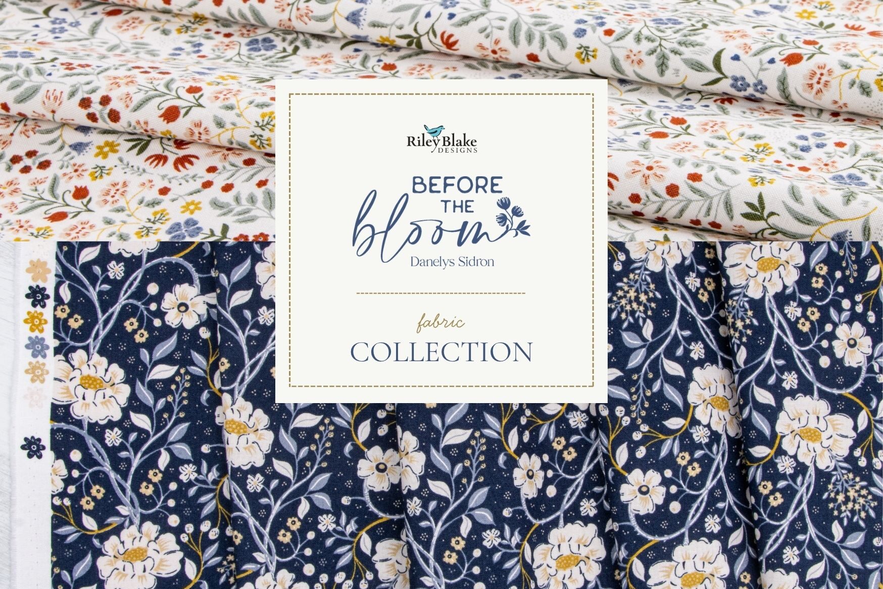 Before the Bloom floral quilt fabric collection by Danelys Sidron for Riley Blake Designs featuring coordinating quilting fabrics, floral prints, and blender fabrics in six colorways.