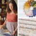 Danelys Sidron reviewing Before the Bloom fabric swatches beside coordinating floral prints from the Riley Blake Designs collection.