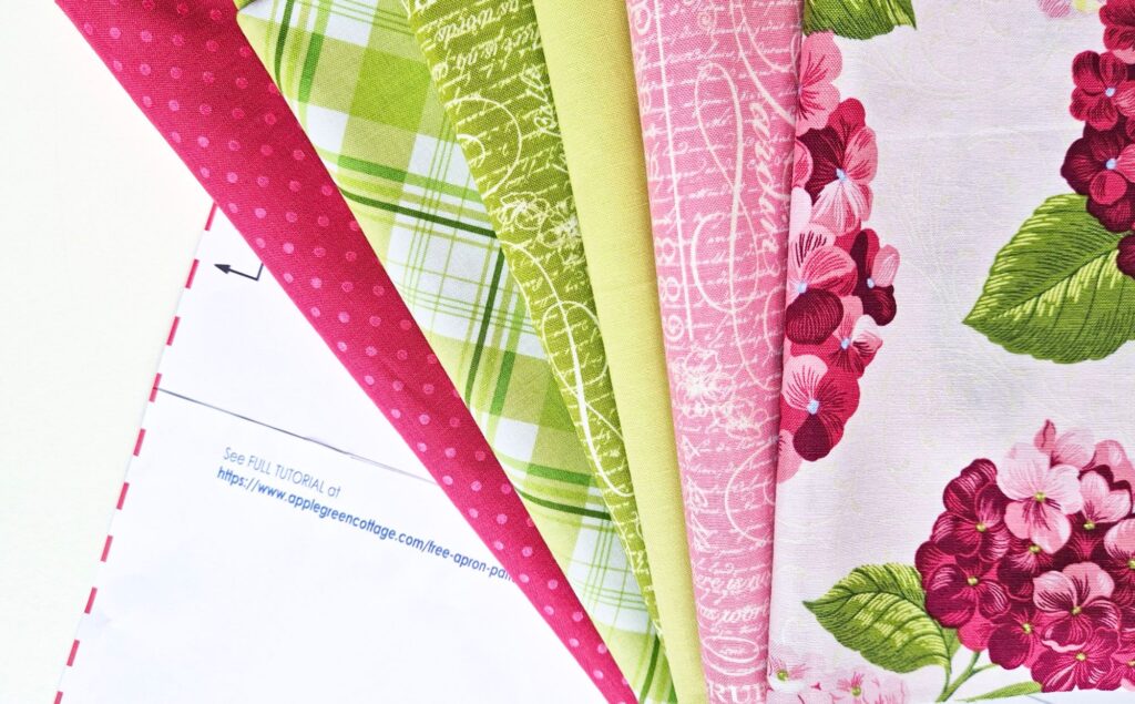 Hydrangea fabric collection with applegreencottage pattern pieces for a reversible apron.